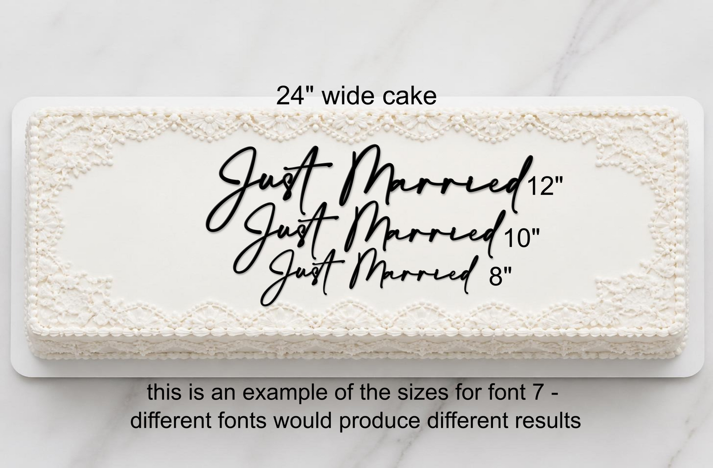 Acrylic Just Married Cake Charm. Various Fonts, Colours & Sizes