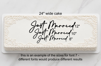 Acrylic Just Married Cake Charm. Various Fonts, Colours & Sizes