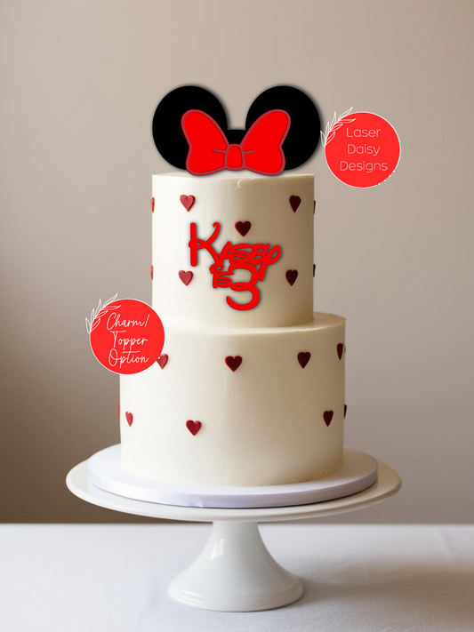 Name is Age cake topper/charm. Personalised Birthday Celebration Cake Décor. Optional Ear Topper