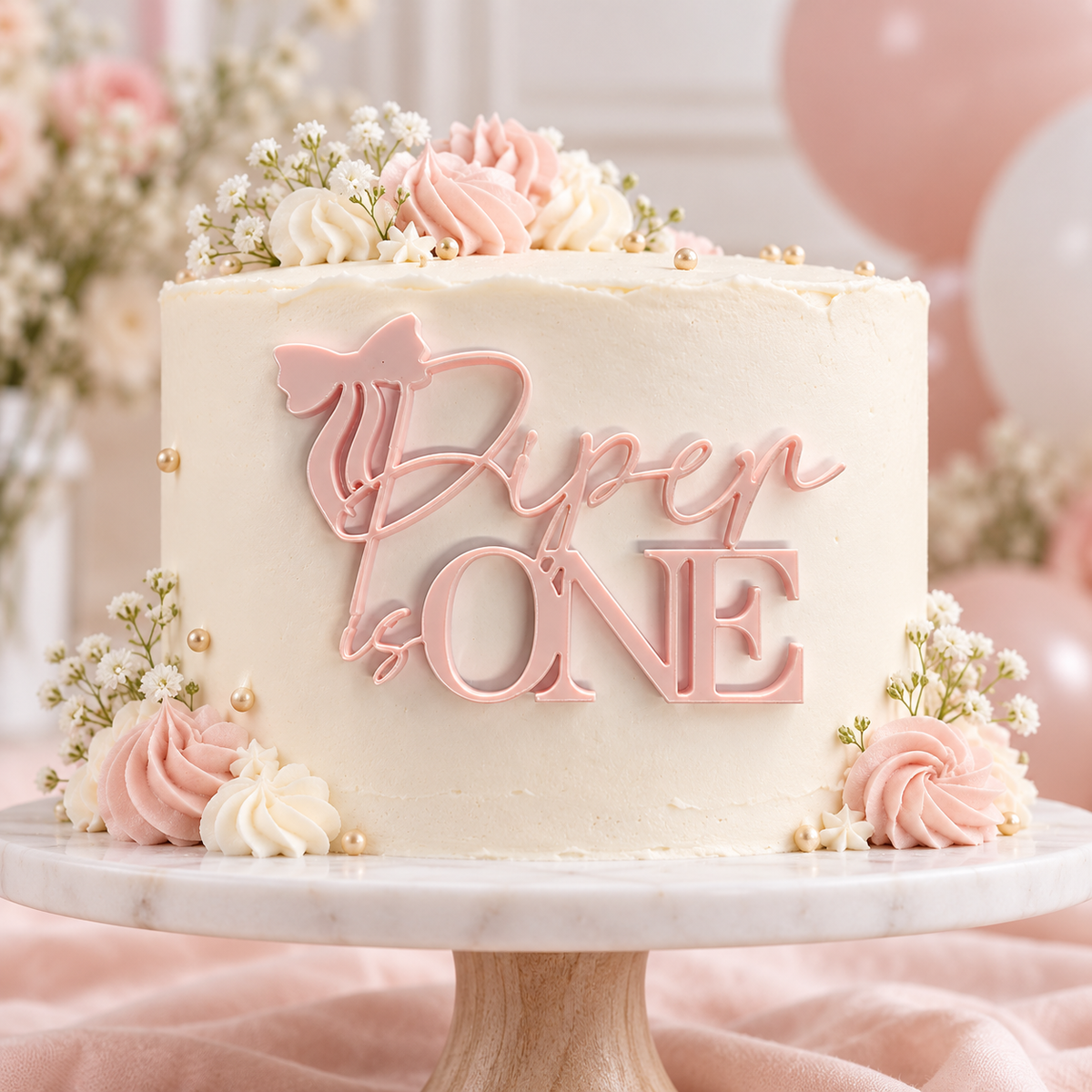 Acrylic Name is Age with bow Cake Topper or Charm. Various Fonts, Colours & Sizes