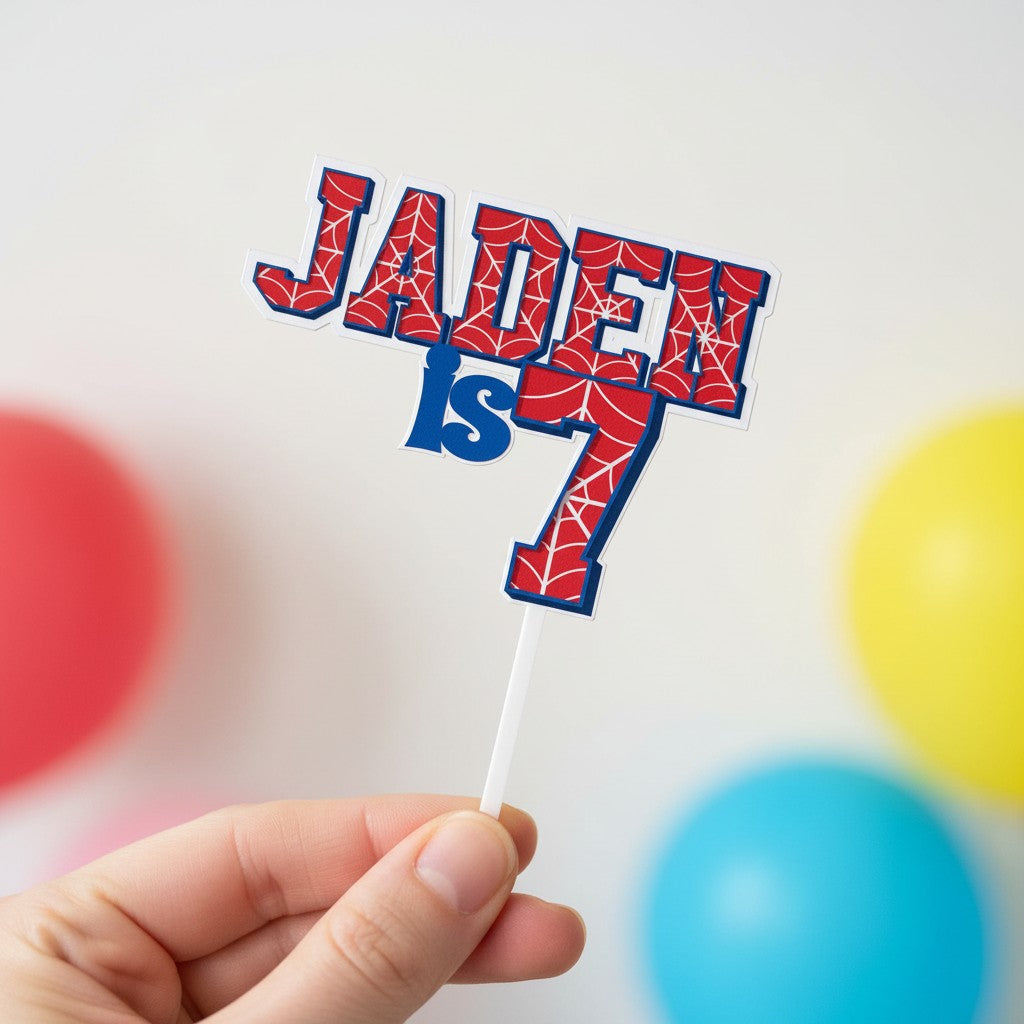 Spider theme 'Name is Age' printed cake topper or charm