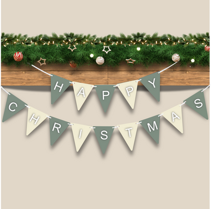 Happy Christmas Festive Garland Bunting Home Décor sign Optional Colours