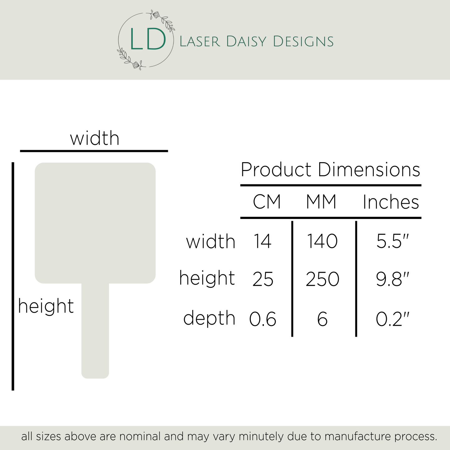Personalised Handheld Mirrors. Luxury 6mm, Beauty, MUA, Aesthetics - Branded Logo