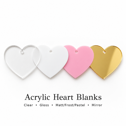 Acrylic heart Shape Blanks. Various Sizes, Quantities and Colours