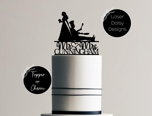 Bride Groom Chef Silhouette Cake Topper or Charm. Various Colours & Sizes