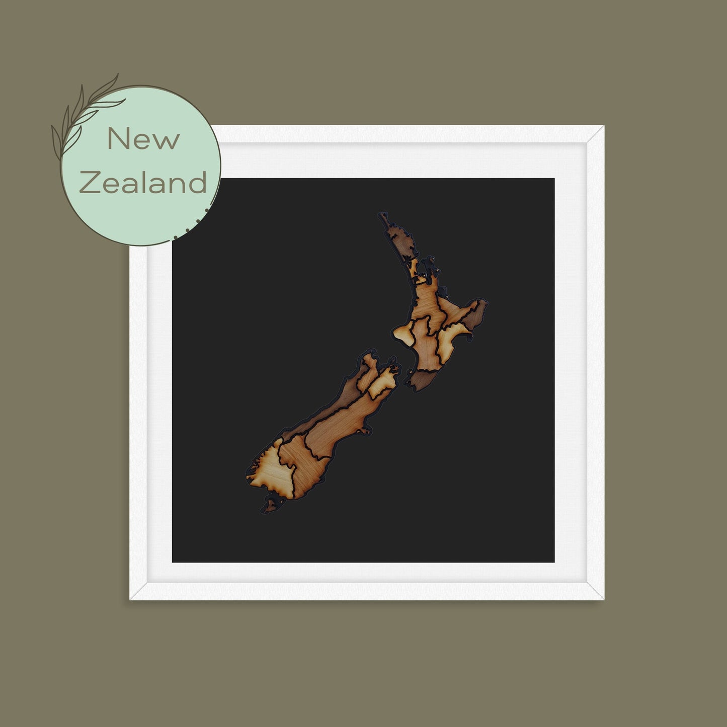 Handmade, wooden map of New Zealand, world map. Framed home, office, custom, personalised wall, freestanding art, gift