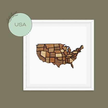 Handmade, wooden map of USA, world map. Framed home, office, custom, personalised wall, freestanding art, gift