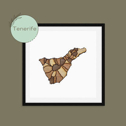 Handmade, wooden map of Tenerife, world map. Framed home, office, custom, personalised wall, freestanding art, gift