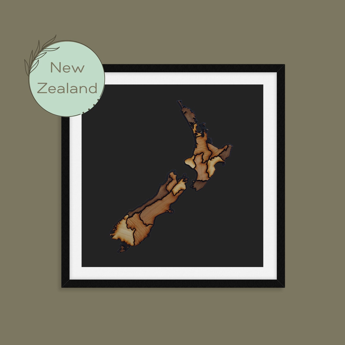Handmade, wooden map of New Zealand, world map. Framed home, office, custom, personalised wall, freestanding art, gift