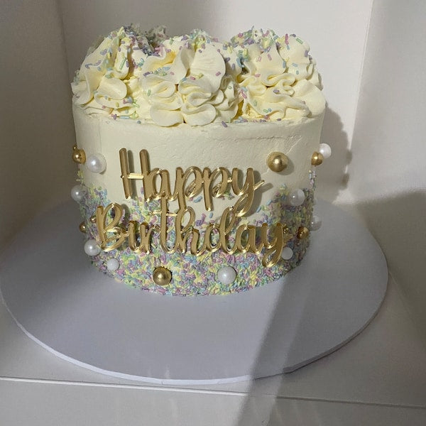 Acrylic Happy Birthday Cake Topper or Charm. Various Fonts, Colours & Sizes