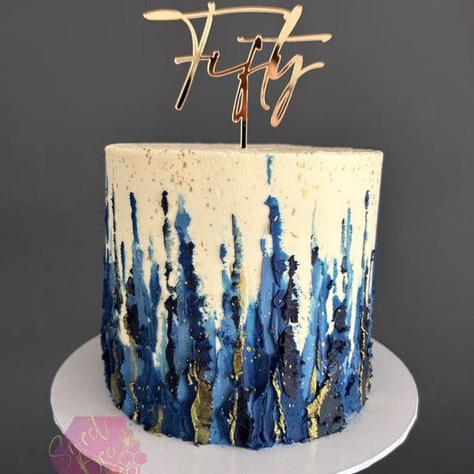 Acrylic 'Fifty' Cake Topper or Charm. Various Fonts, Colours & Sizes