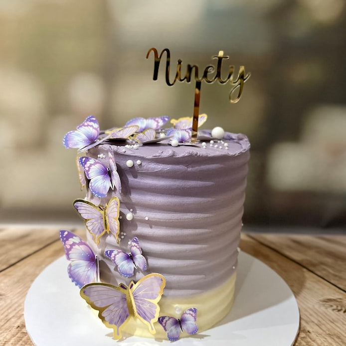 Acrylic 'Ninety' Cake Topper or Charm. Various Fonts, Colours & Sizes