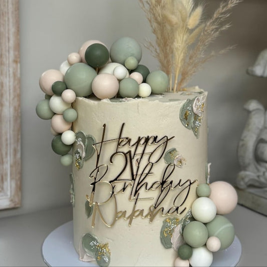 Acrylic Happy 'Age' Birthday 'Name' Cake Topper or Charm. Various Fonts, Colours & Sizes