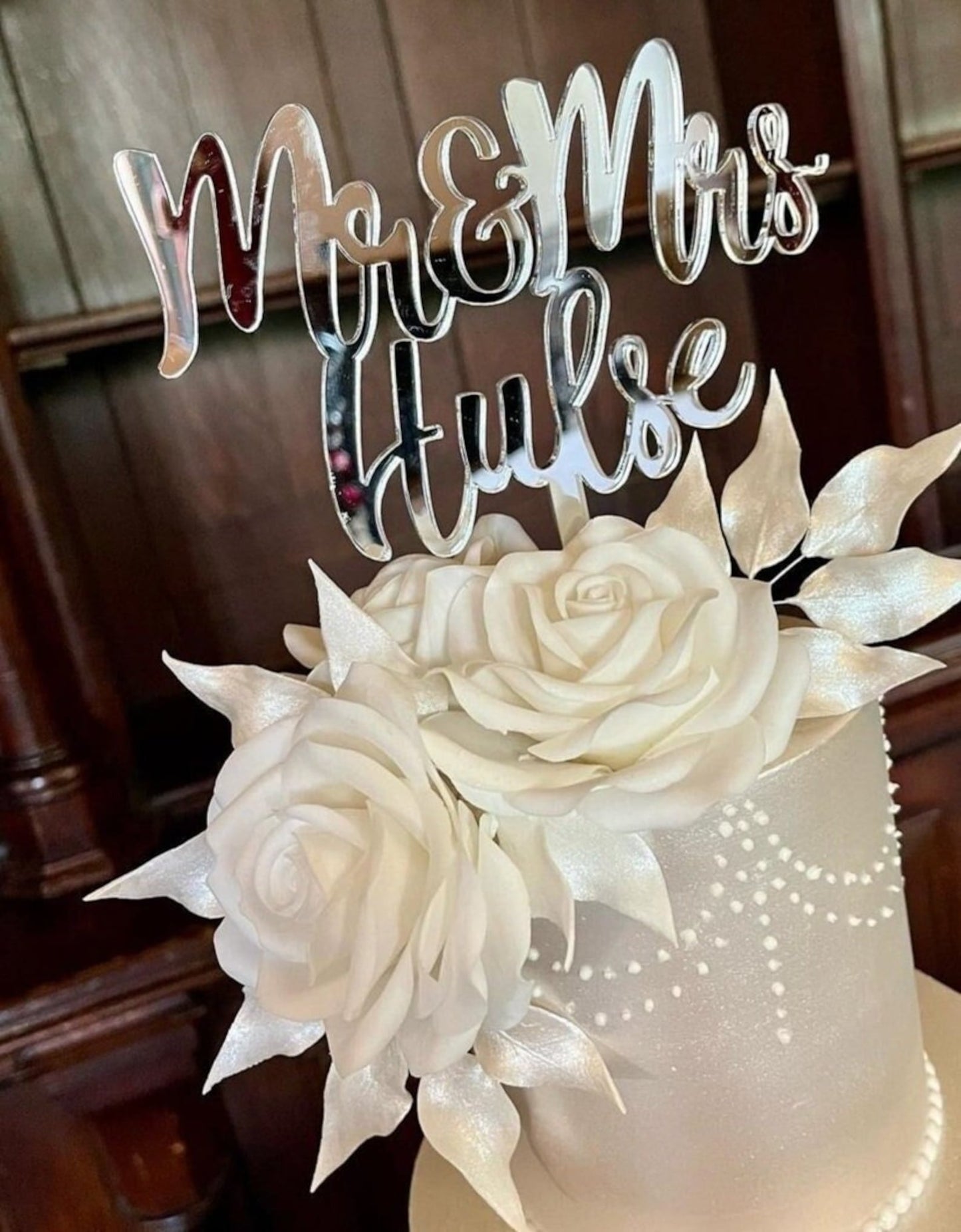 Acrylic Mr/Mr/Mrs/Mrs 'Name' Cake Topper or Charm. Various Fonts, Colours & Sizes