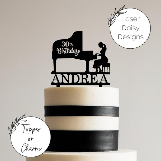 Piano Player| Pianist| Silhouette Cake Topper or Charm. Various Colours & Sizes