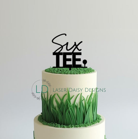 Acrylic SixTEE golfer theme cake topper/charm set. Personalisation Optional