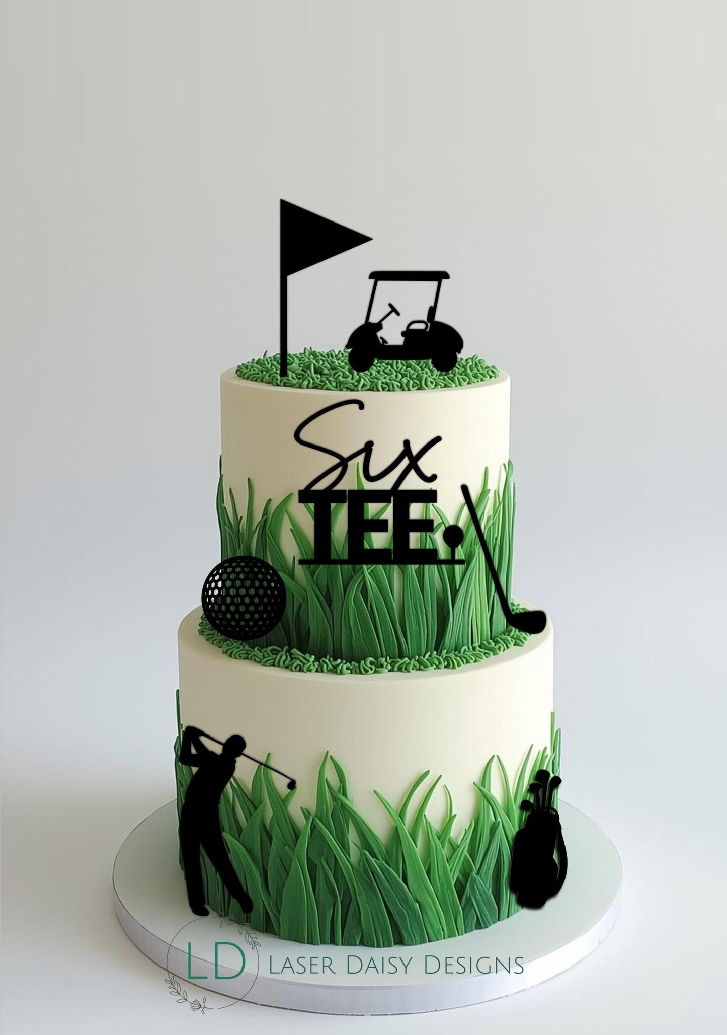 Acrylic SixTEE golfer theme cake topper/charm set. Personalisation Optional