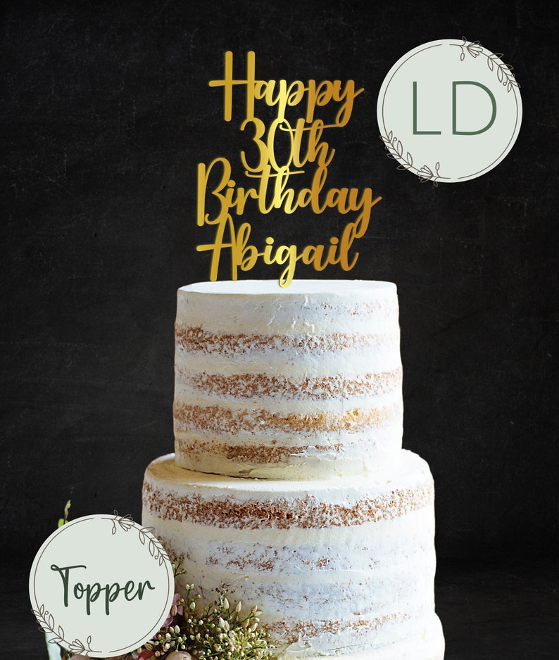 Acrylic Happy 'Age' Birthday 'Name' Cake Topper or Charm. Various Fonts, Colours & Sizes