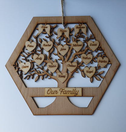 Wooden personalised family tree frame