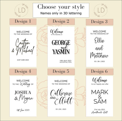 Wedding Welcome Acrylic Sign, multiple designs, fonts, colours and sizes available