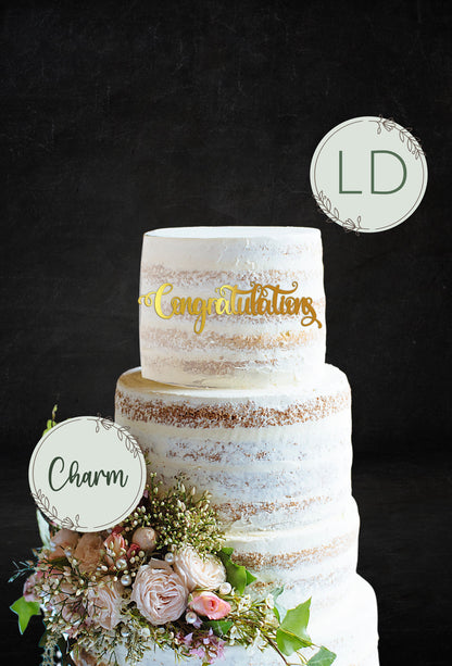 Congratulations Cake Topper or Charm. Various Fonts, Colours & Sizes