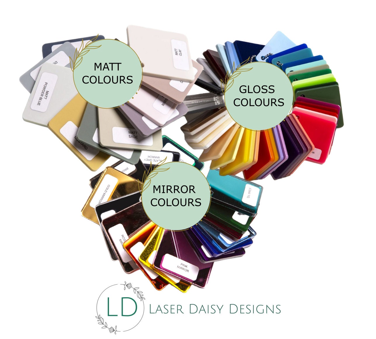Colour Samples-Laser Daisy Designs. Full set or set of your choice.