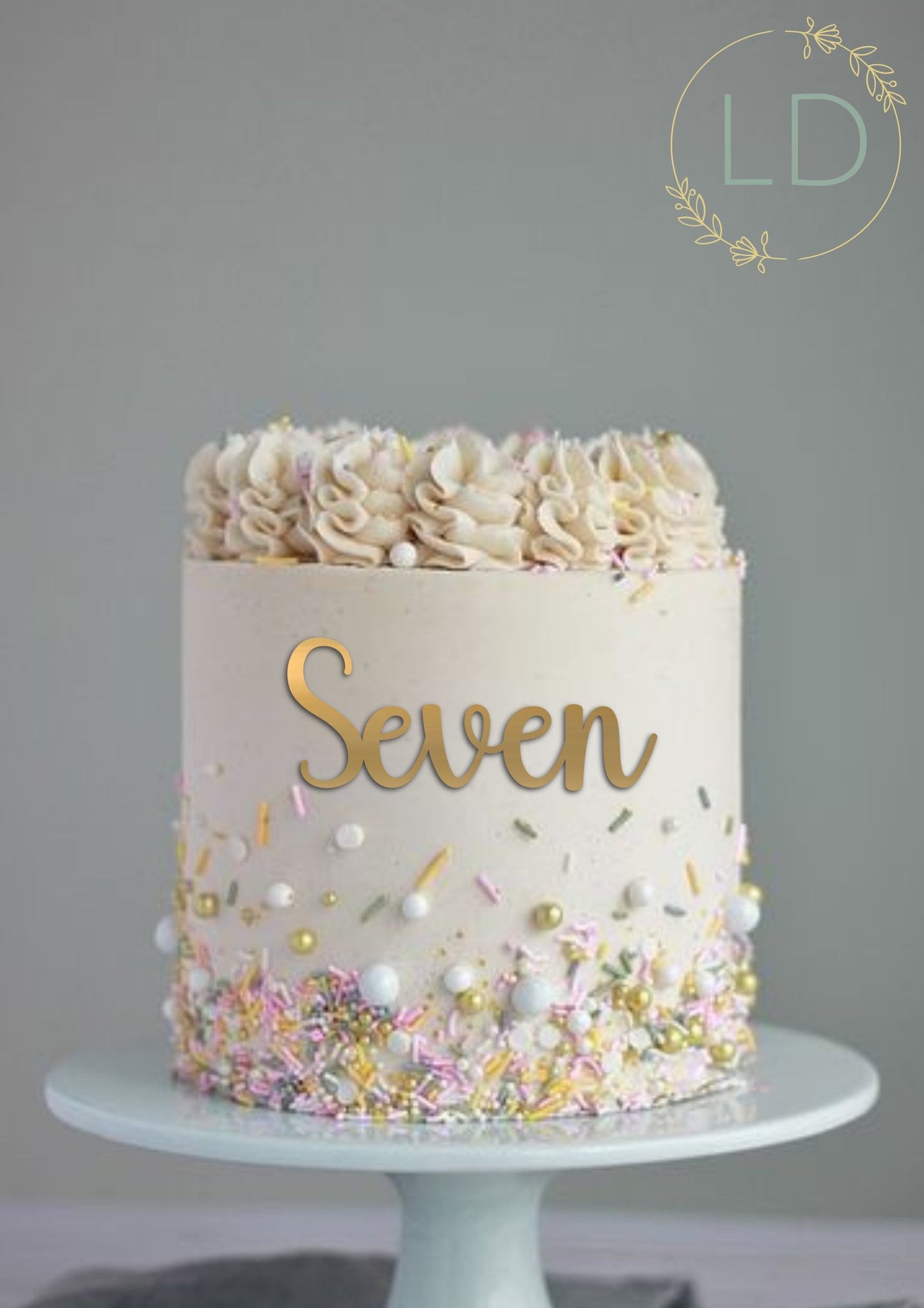 Acrylic 'Seven' Cake Topper or Charm. Various Fonts, Colours & Sizes