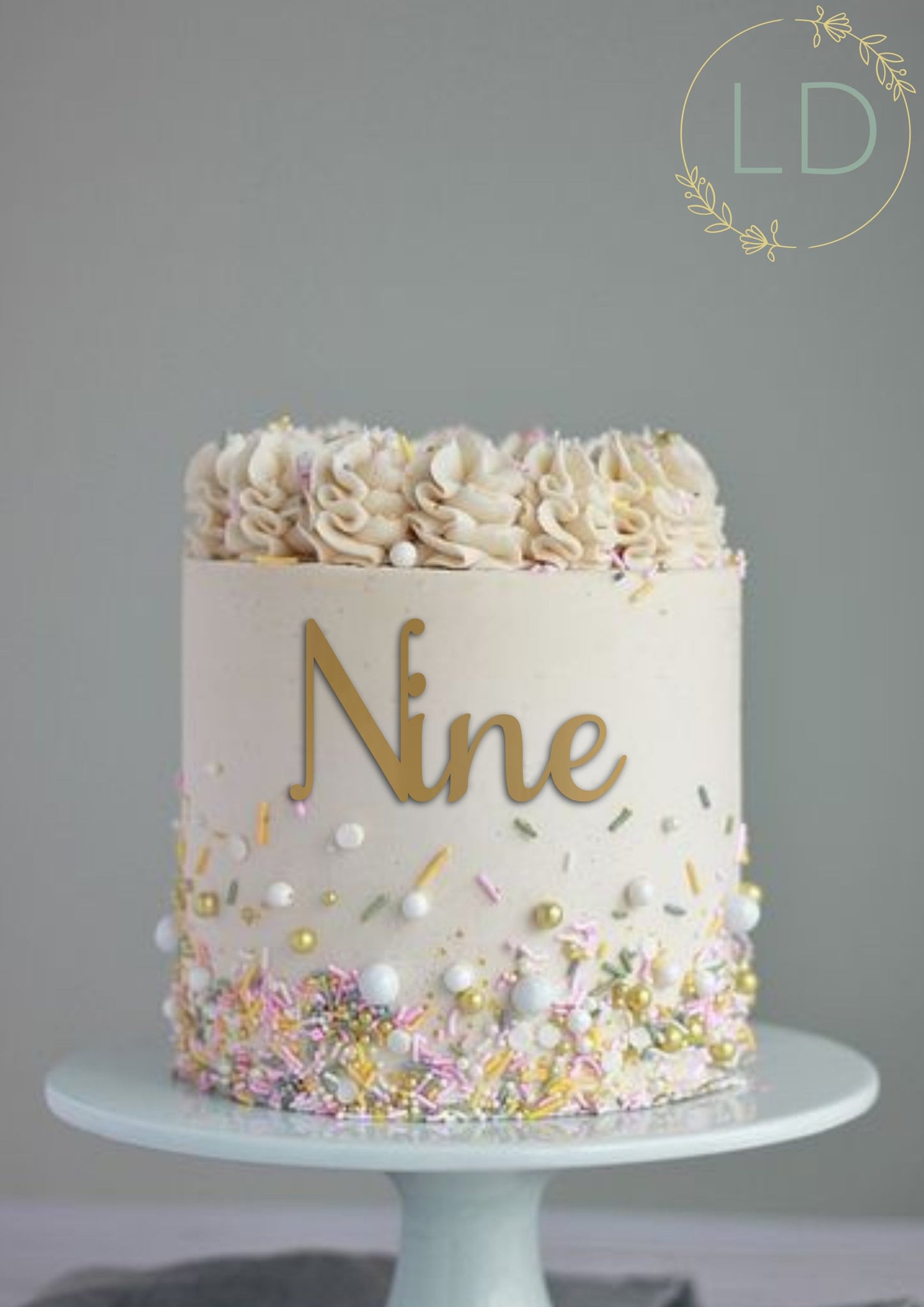 Acrylic 'Nine' Cake Topper or Charm. Various Fonts, Colours & Sizes