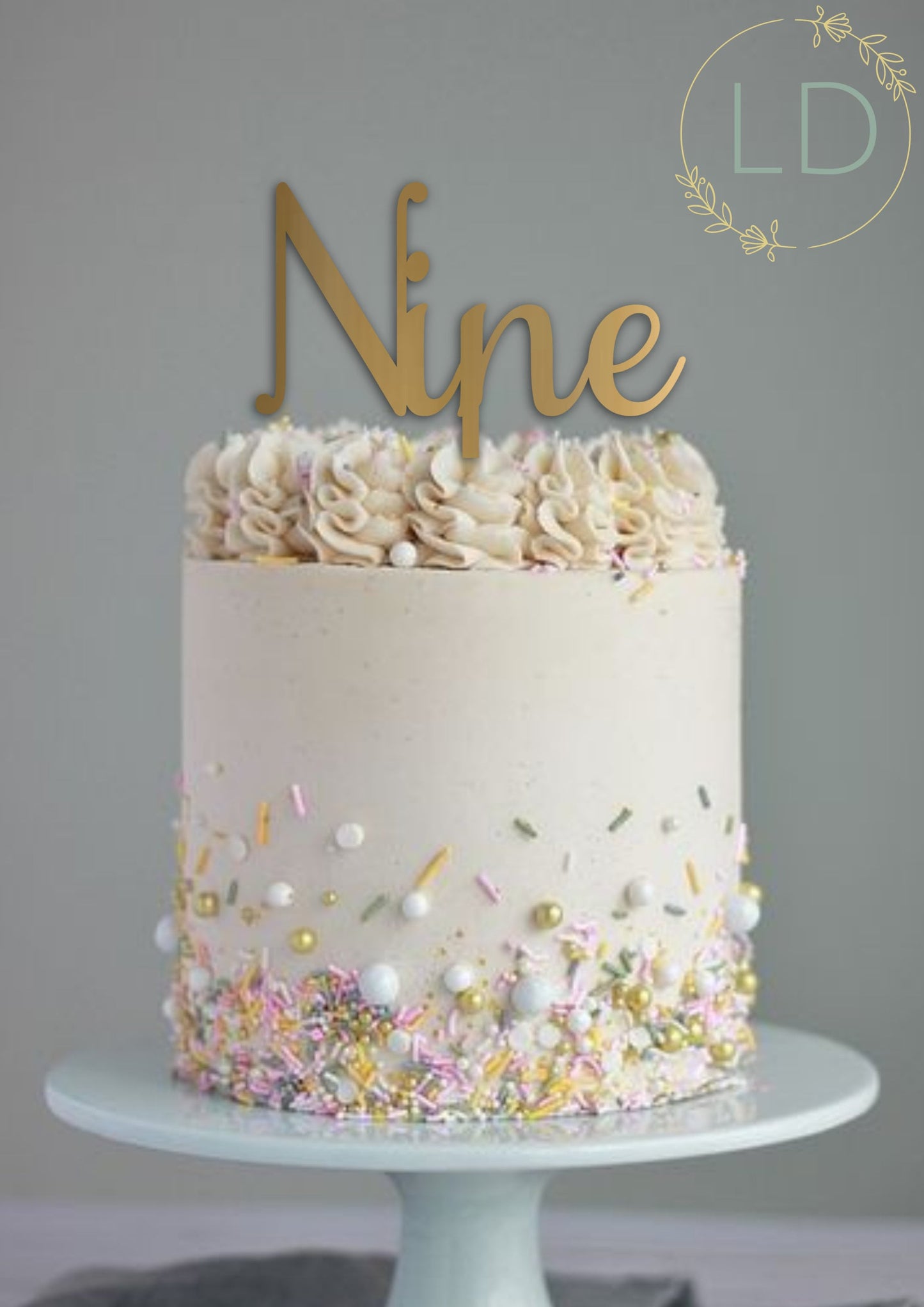 Acrylic 'Nine' Cake Topper or Charm. Various Fonts, Colours & Sizes