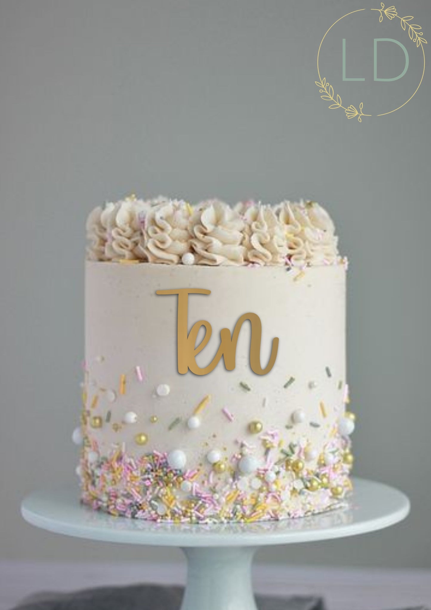 Acrylic 'Ten' Cake Topper or Charm. Various Fonts, Colours & Sizes