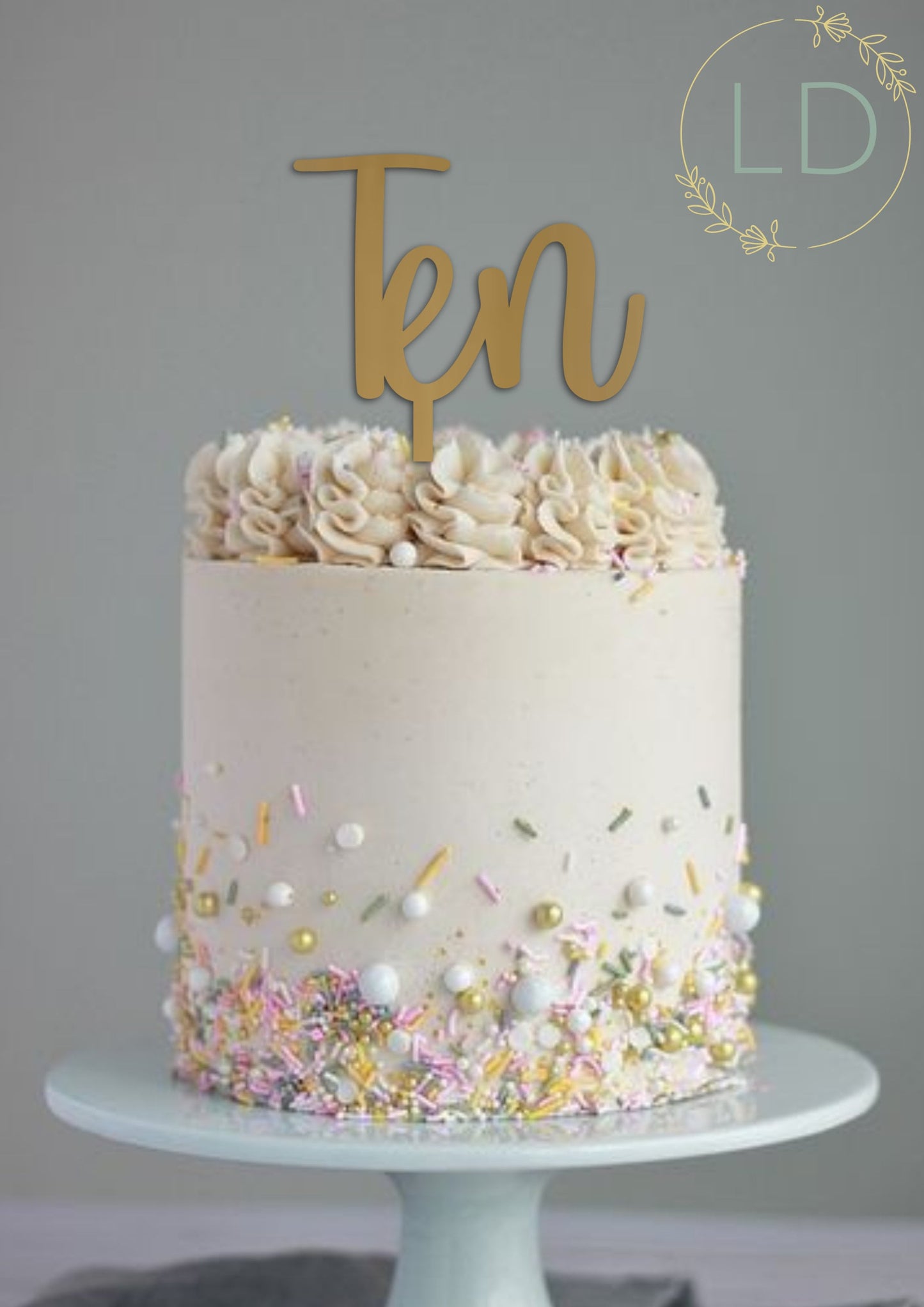 Acrylic 'Ten' Cake Topper or Charm. Various Fonts, Colours & Sizes