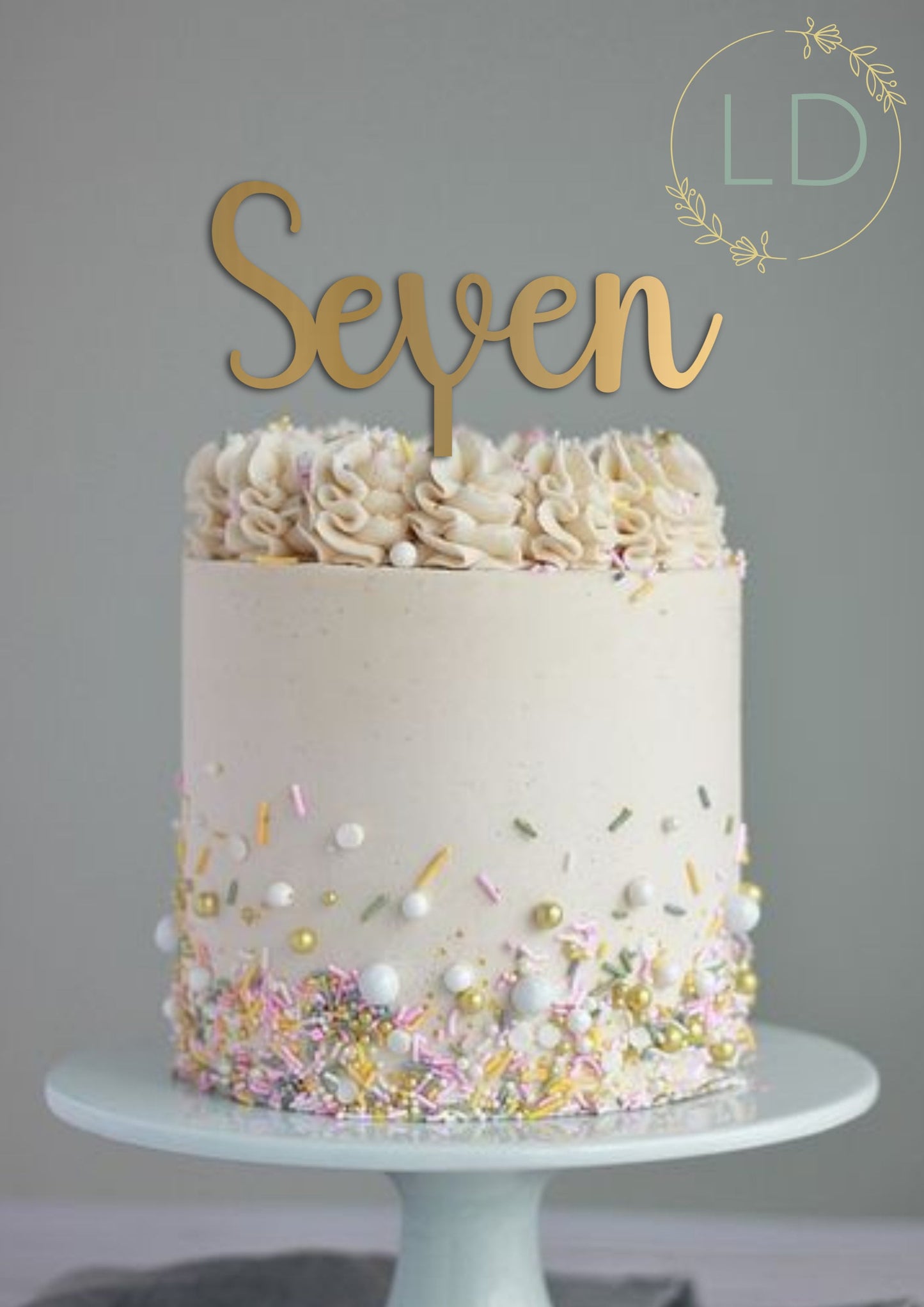 Acrylic 'Seven' Cake Topper or Charm. Various Fonts, Colours & Sizes