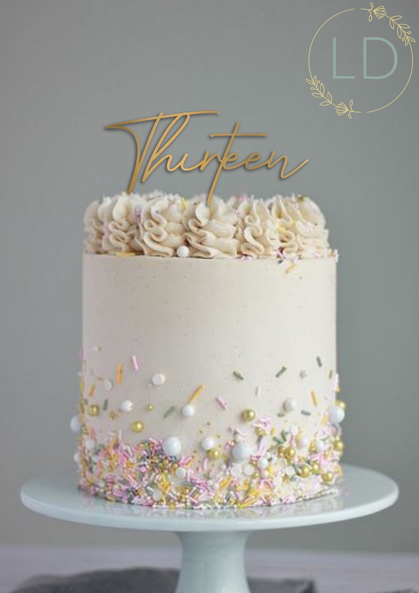 Acrylic 'Thirteen' Cake Topper or Charm. Various Fonts, Colours & Sizes