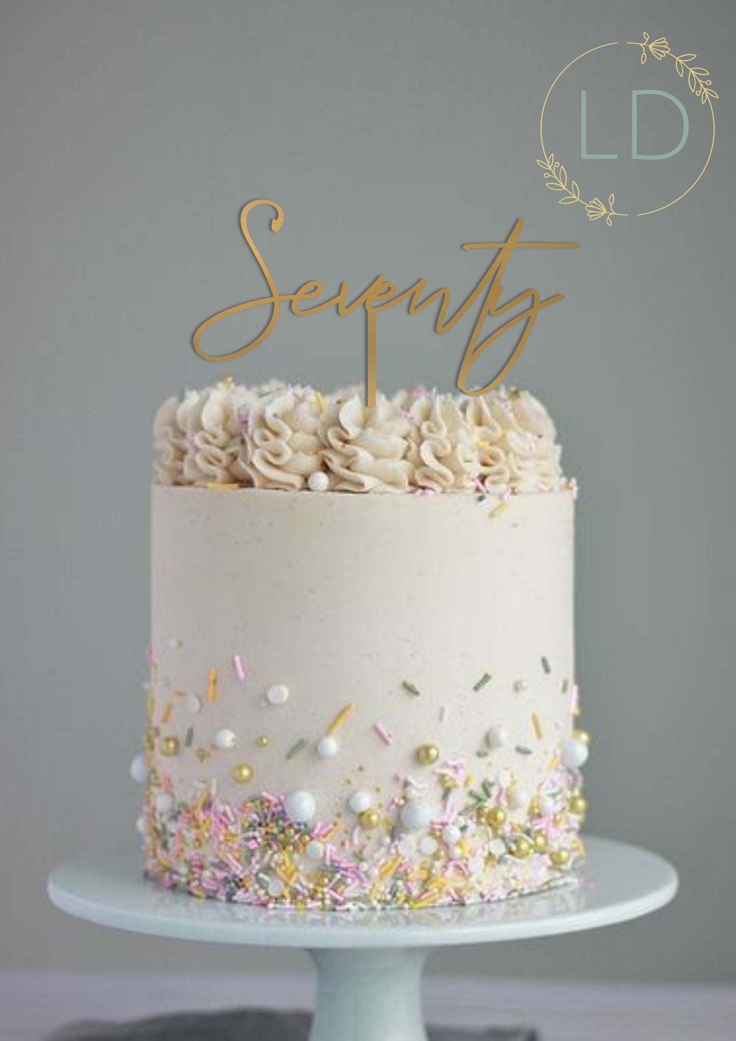Acrylic 'Seventy' Cake Topper or Charm. Various Fonts, Colours & Sizes