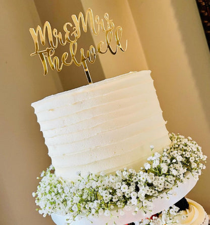 Acrylic Mr/Mr/Mrs/Mrs 'Name' Cake Topper or Charm. Various Fonts, Colours & Sizes