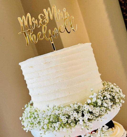 Acrylic Mr/Mr/Mrs/Mrs 'Name' Cake Topper or Charm. Various Fonts, Colours & Sizes