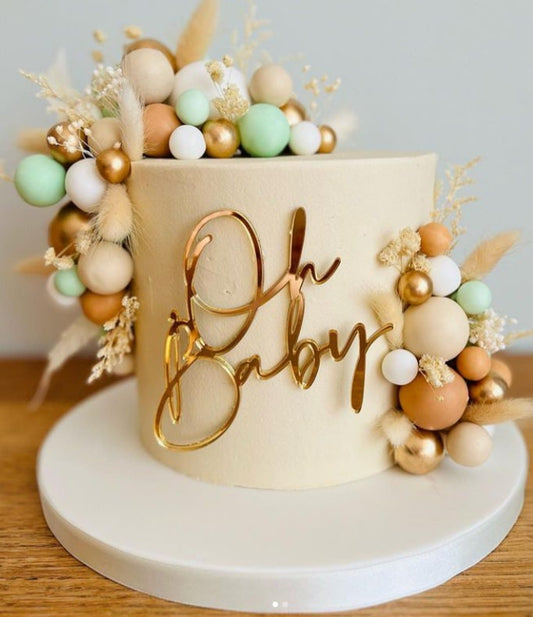 Acrylic Oh Baby Cake Topper or Charm. Various Fonts, Colours & Sizes