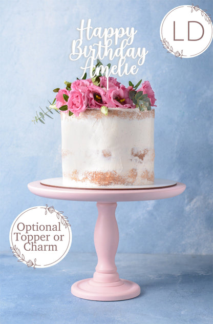 Acrylic Happy Birthday 'Name' Cake Topper or Charm. Various Fonts, Colours & Sizes