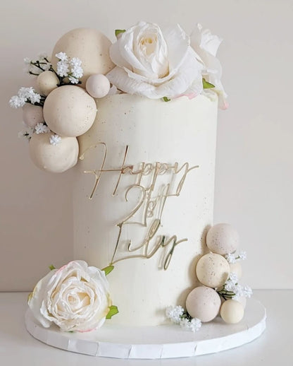 Acrylic Happy 'Age' 'Name' Cake Topper or Charm. Various Fonts, Colours & Sizes