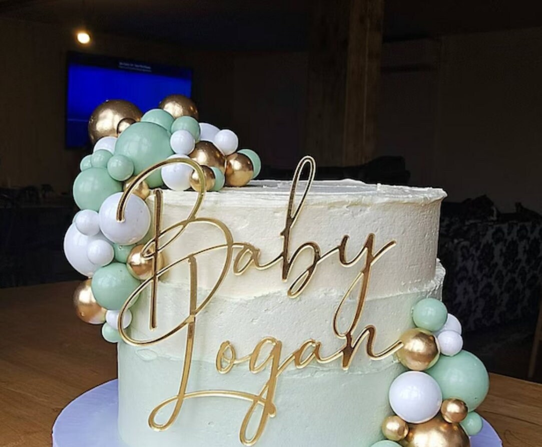 Acrylic Baby 'name' Cake Topper or Charm. Various Fonts, Colours & Sizes