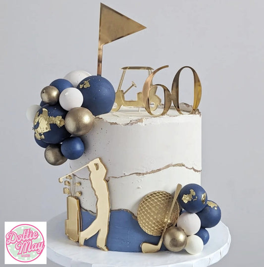 Acrylic golfer theme cake topper/charm set. Personalisation Optional