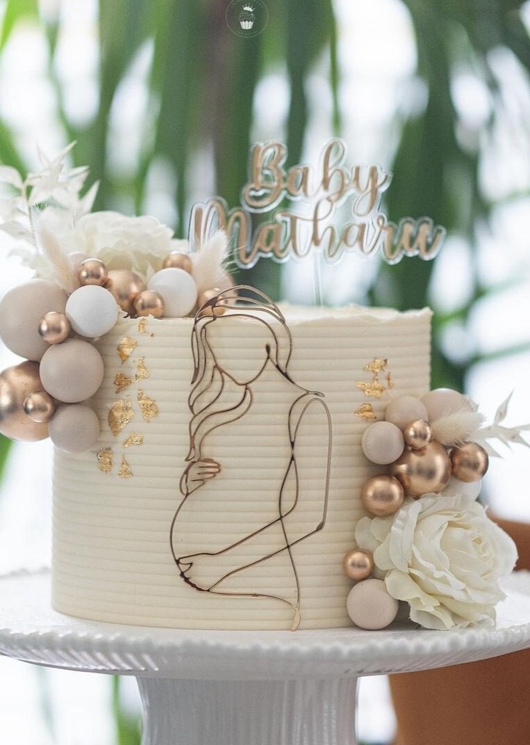 Acrylic Pregnant Woman Mother to be Line Art Cake Charm. Various Colours & Sizes
