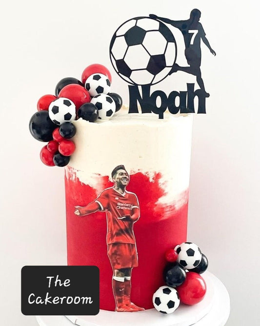 Personalised Acrylic Football Cake Charm or Topper. Various Colours, Fonts & Sizes