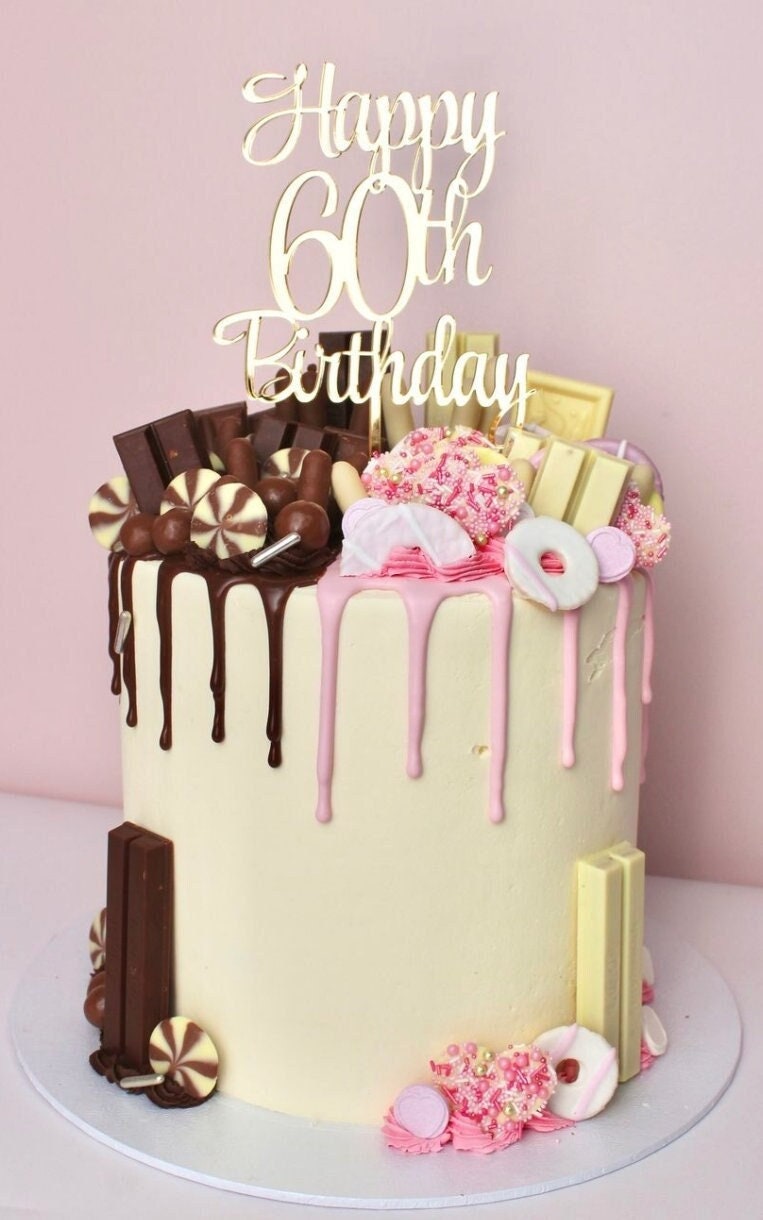 Acrylic 'Happy age Birthday' Cake Topper or Charm. Various Fonts, Colours & Sizes