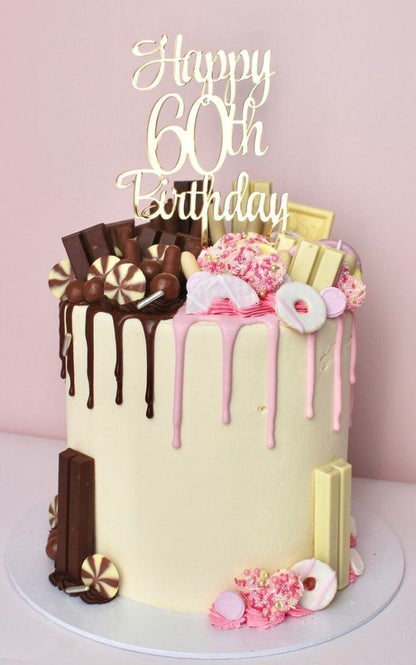 Acrylic 'Happy age Birthday' Cake Topper or Charm. Various Fonts, Colours & Sizes