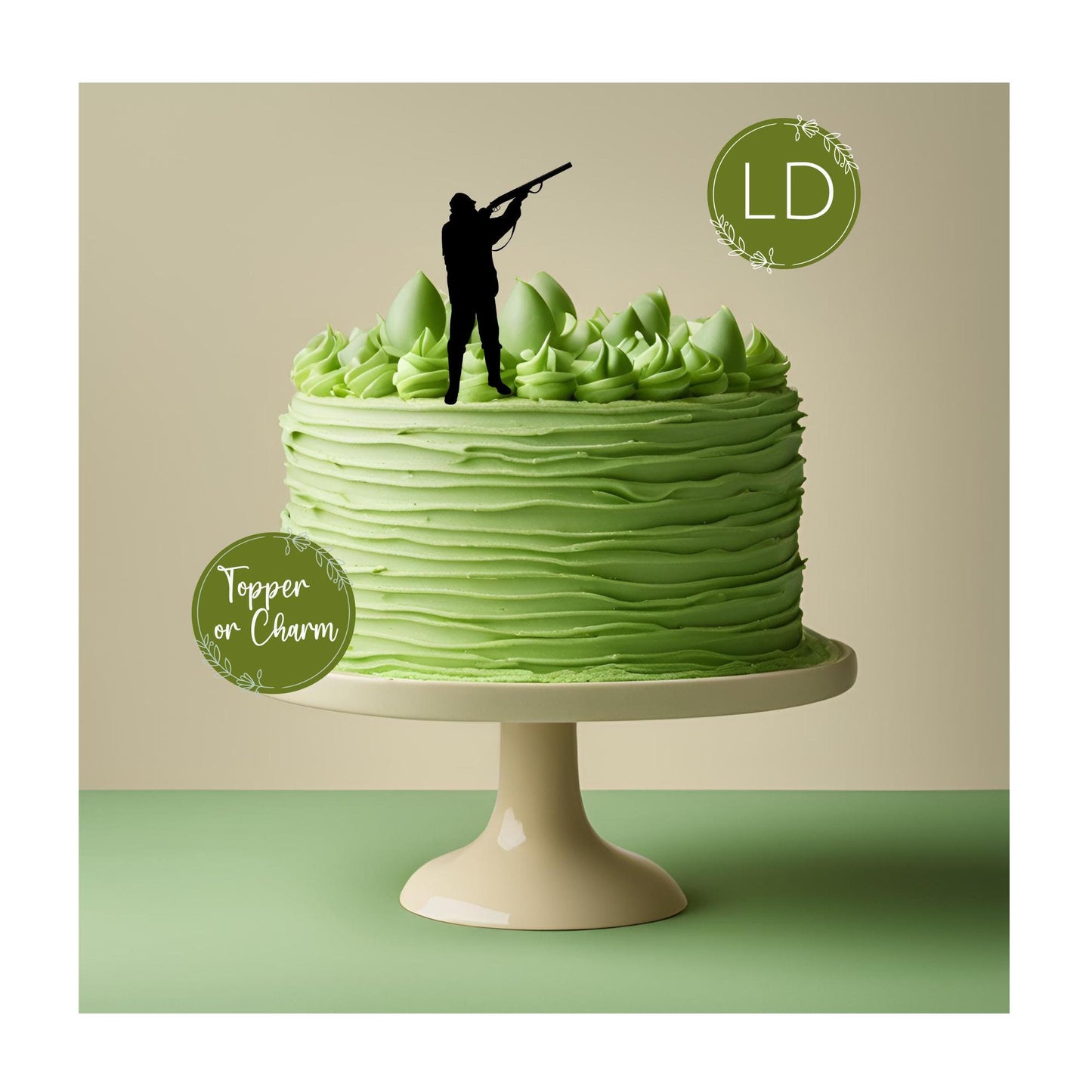 Acrylic Hunting Shooting Rifleman Cake Charm or Topper. Various Colours, Fonts & Sizes