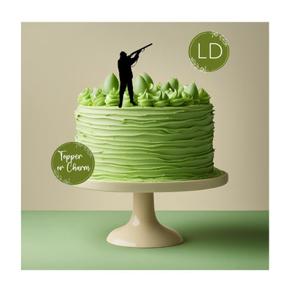 Acrylic Hunting Shooting Rifleman Cake Charm or Topper. Various Colours, Fonts & Sizes