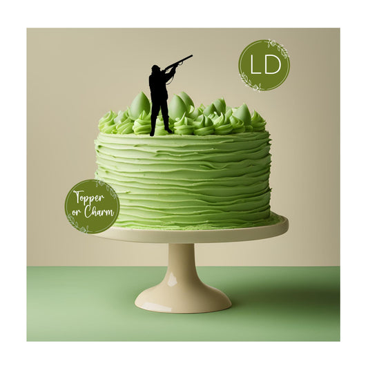 Acrylic Hunting Shooting Rifleman Cake Charm or Topper. Various Colours, Fonts & Sizes