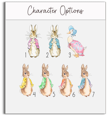 Personalised Bunny Rabbit theme printed cake topper. Various Fonts types and colours.