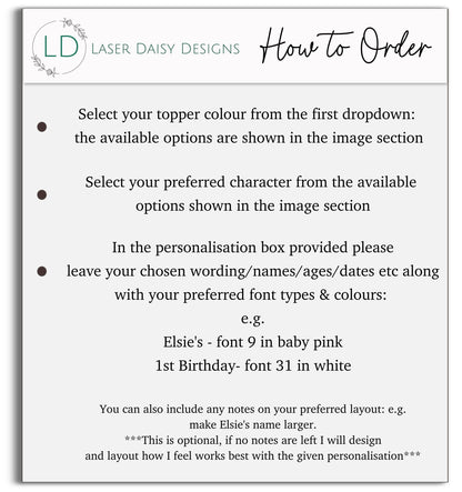 Personalised Bunny Rabbit theme printed cake topper. Various Fonts types and colours.